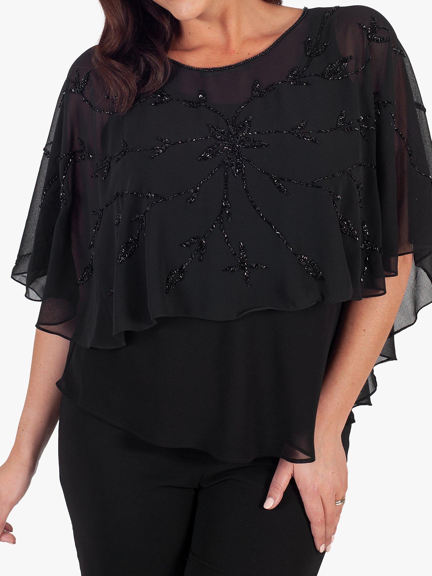 Product image 1 of 6, which shows Chesca Beaded Cape, Black