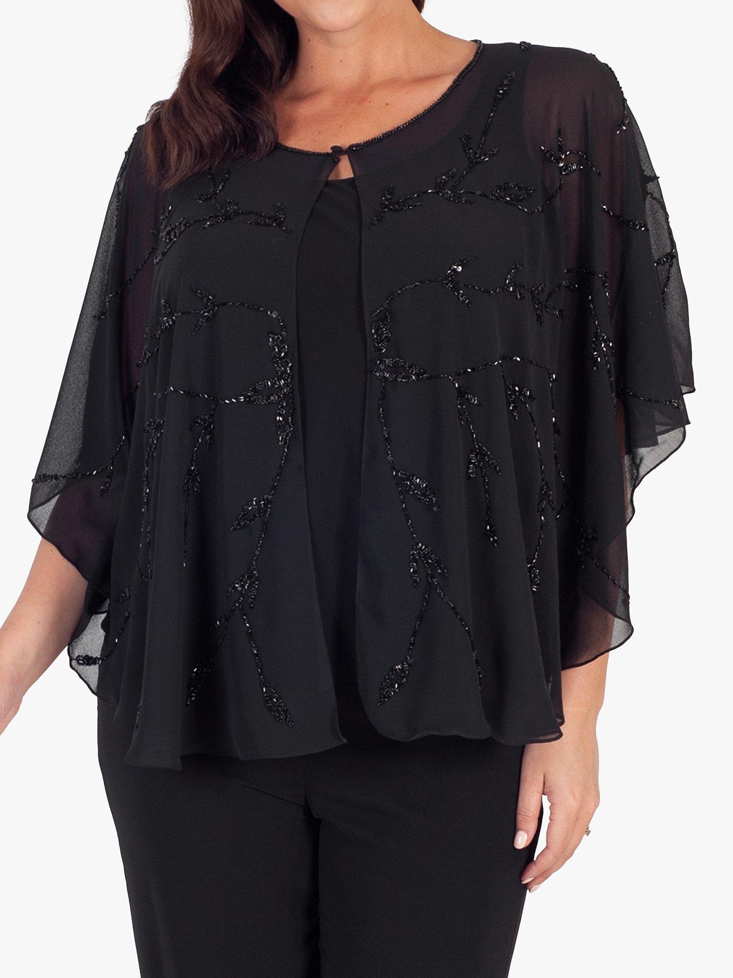 Product image 4 of 6, which shows Chesca Beaded Cape, Black