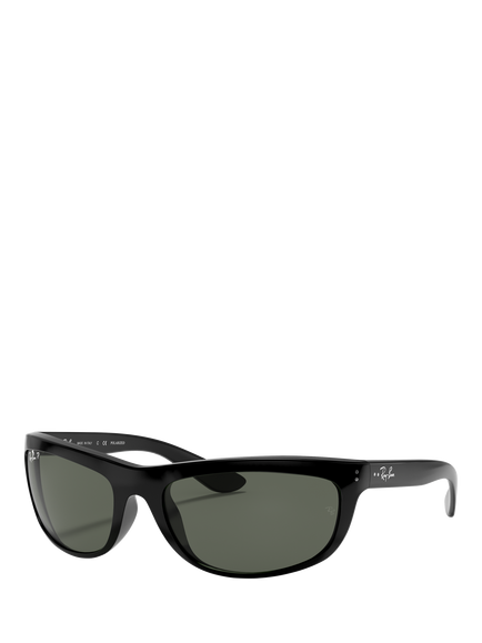 Ray-Ban RB4089 Balorama Polarised Rectangular Sunglasses, Black/Dark Green, Black/Dark Green