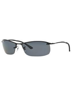 Ray-Ban RB3183 Polarised Rectangular Sunglasses, Black/Grey