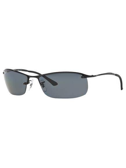 Ray-Ban RB3183 Polarised Rectangular Sunglasses, Black/Grey