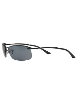 Ray-Ban RB3183 Polarised Rectangular Sunglasses - view 2, Black/Grey