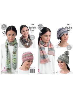 King Cole Drifter DK Hat, Scarf and Snood Knitting Pattern, 4414, 