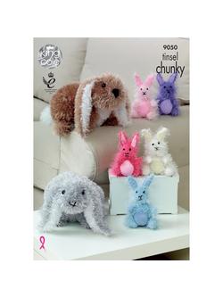 King Cole Tinsel Chunky Rabbit Plush Knitting Pattern, 9050, 