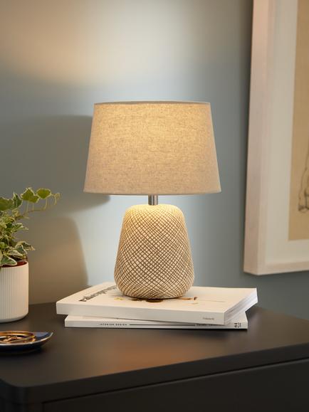 John Lewis Iona Small Ceramic Table Lamp, Grey - view 2, Grey