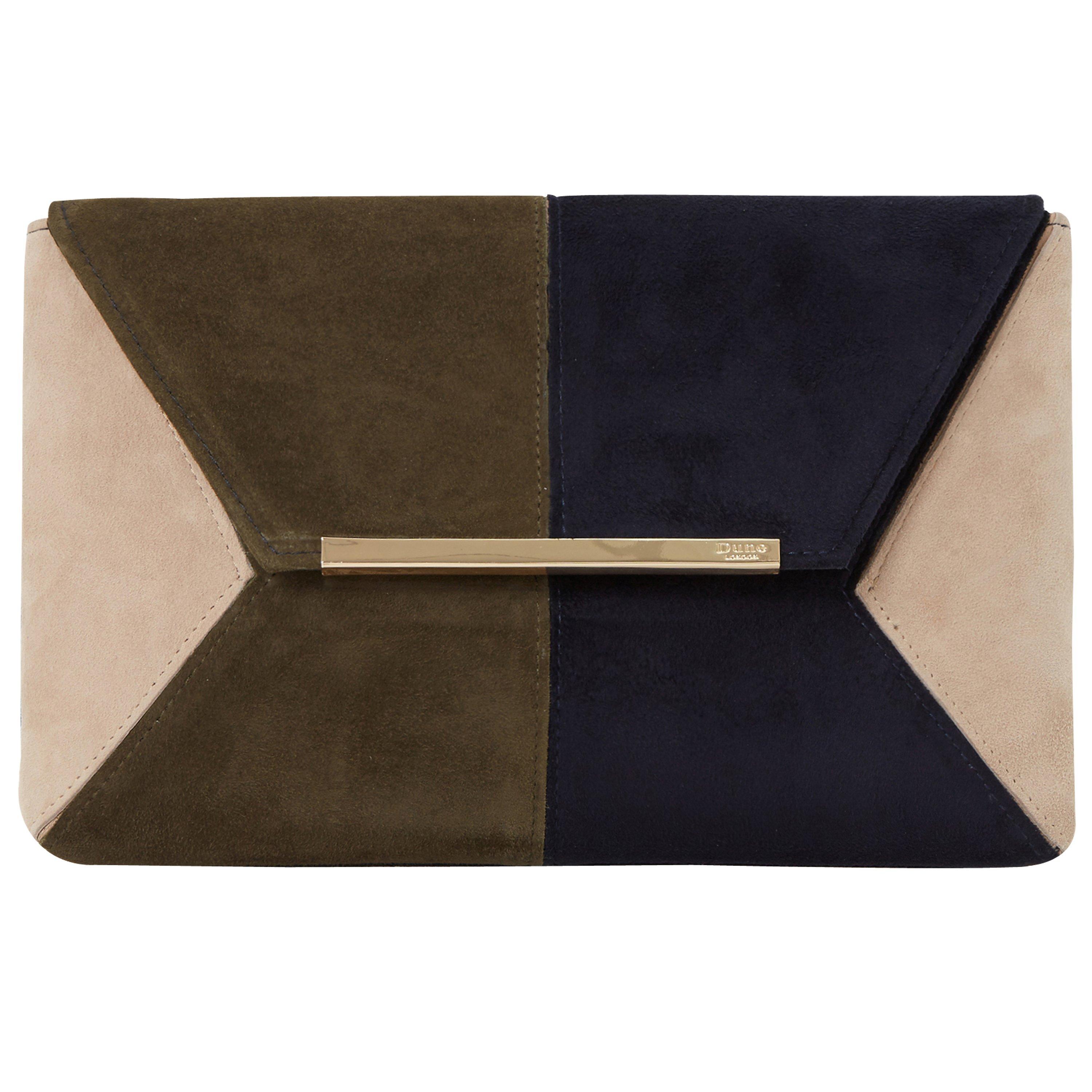 Dune Batch Colour Block Clutch Bag, Khaki/Navy