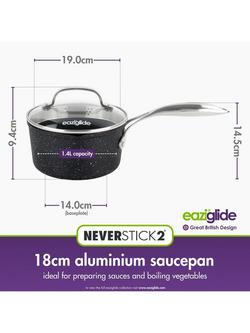 Eaziglide Neverstick2 Aluminium Non-Stick Saucepan, 18cm - view 2, Grey