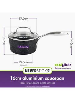 Eaziglide Neverstick2 Aluminium Non-Stick Saucepan, 16cm - view 2, Grey