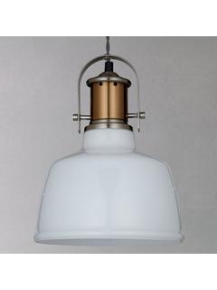 John Lewis Lloyd Glass White Pendant Ceiling Light, Satin Nickel