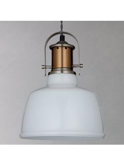 John Lewis Lloyd Glass White Pendant Ceiling Light, Satin Nickel, White