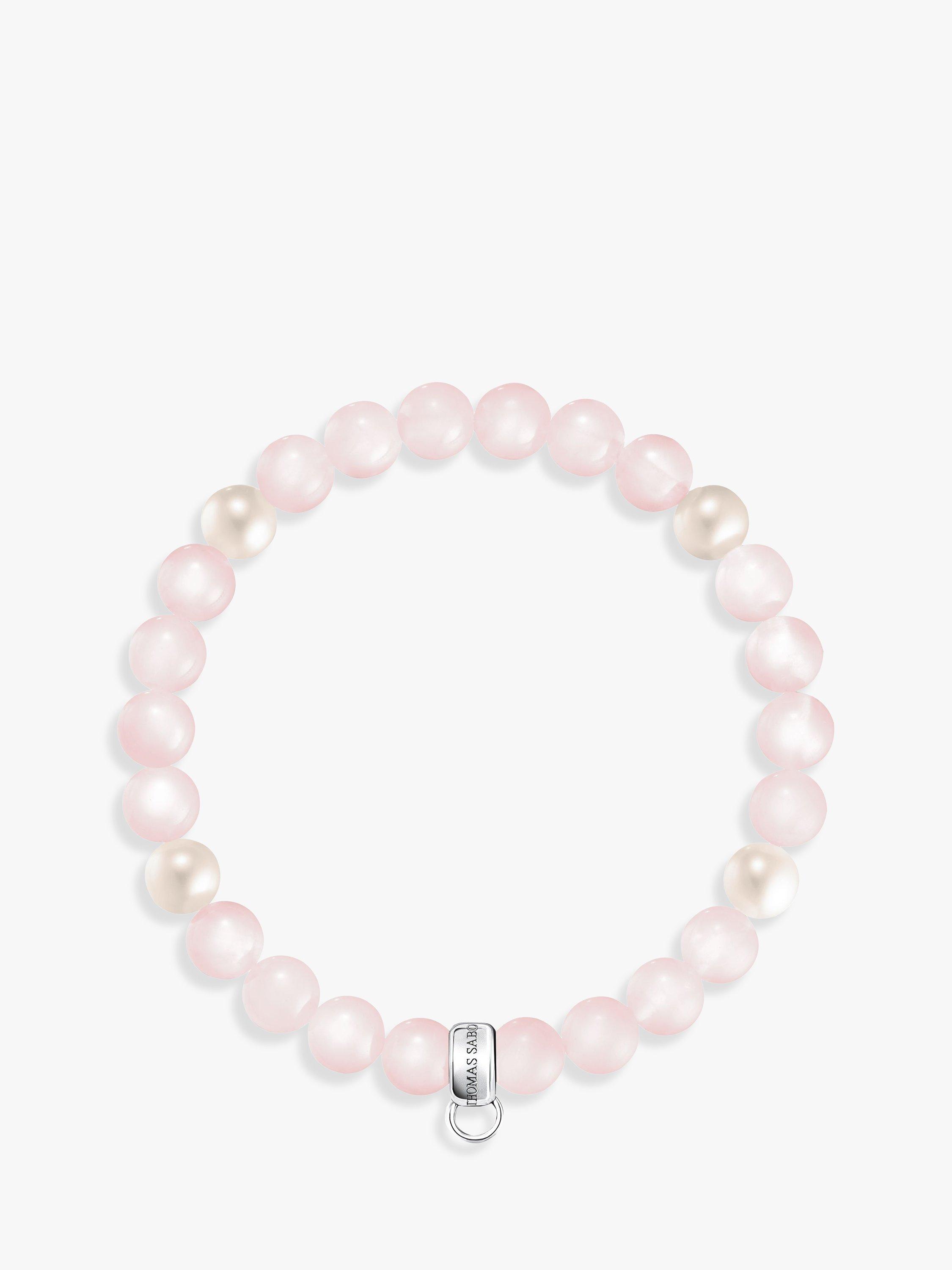 THOMAS SABO Rose Quartz and Freshwater Pearl Charm Bracelet, Blush/Cream