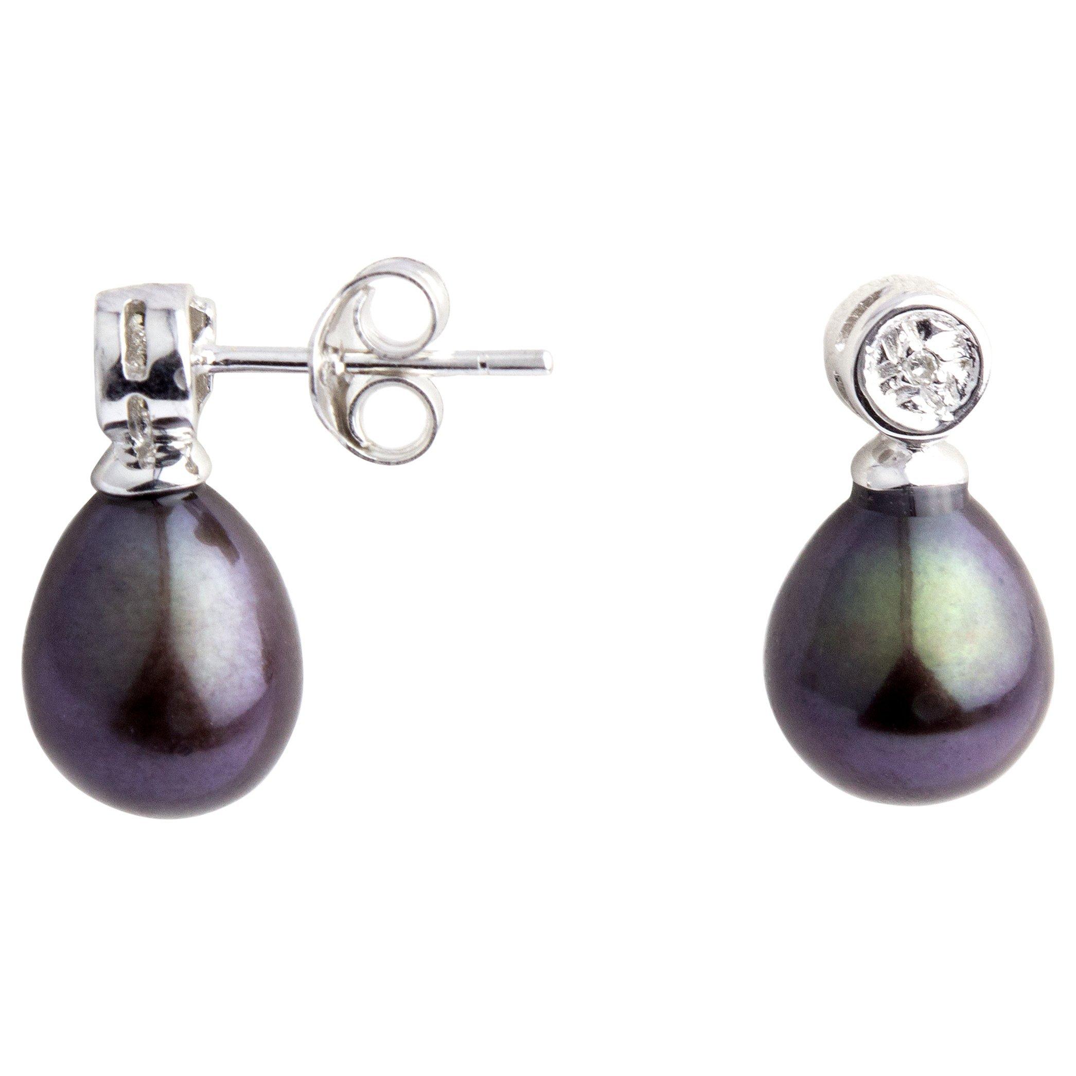 E.W Adams 9ct White Gold Diamond Top Pearl Drop Earrings