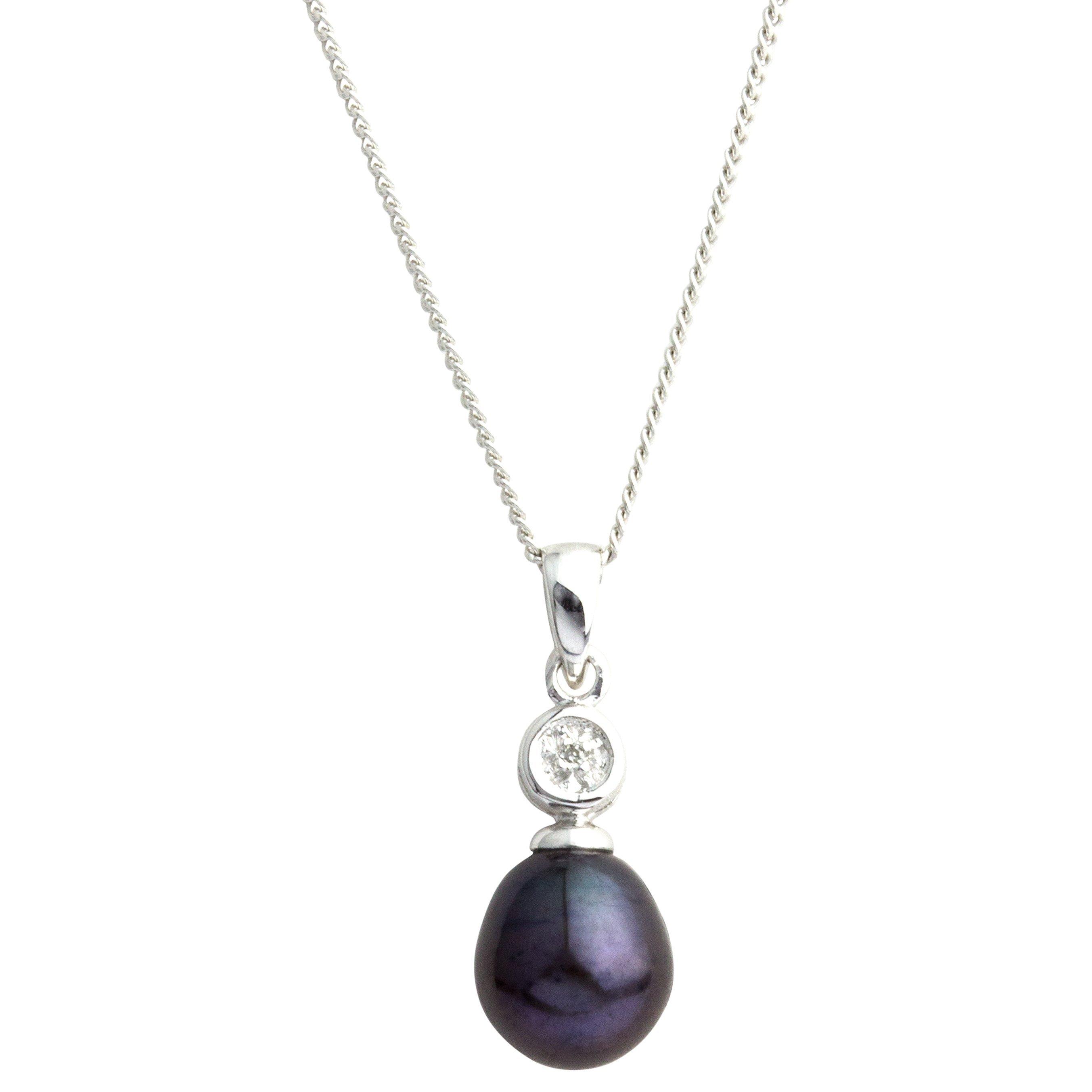 E.W Adams 9ct White Gold Diamond Pearl Pendant Necklace