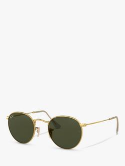 Ray-Ban RB3447 Round Metal Sunglasses, Gold/Green