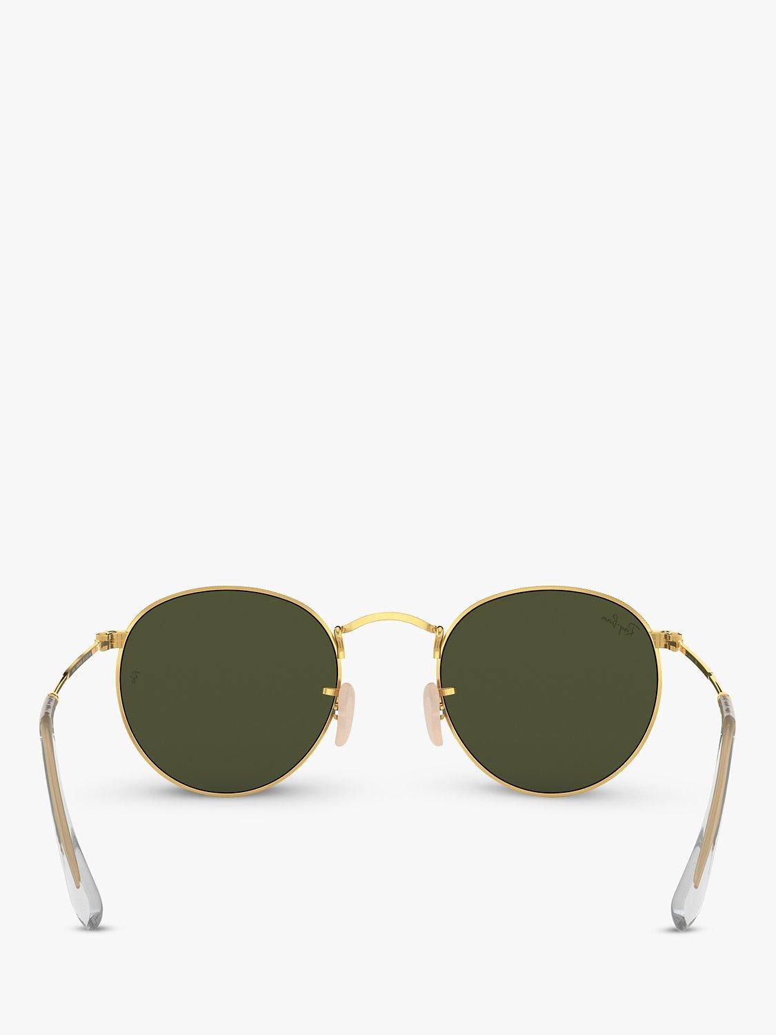Product image 4 of 10, which shows Ray-Ban RB3447 Round Metal Sunglasses, Gold/Green