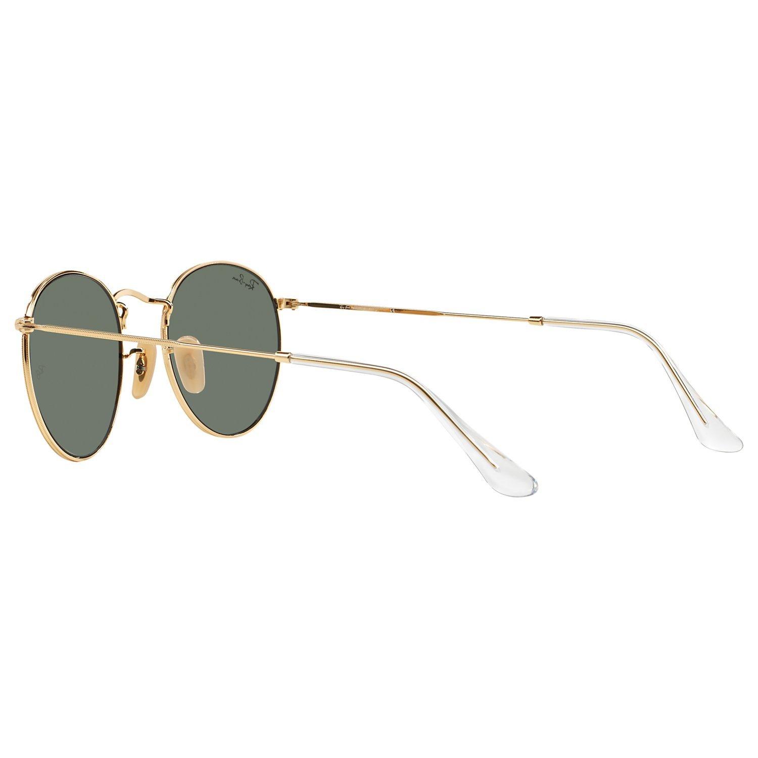 Product image 5 of 10, which shows Ray-Ban RB3447 Round Metal Sunglasses, Gold/Green