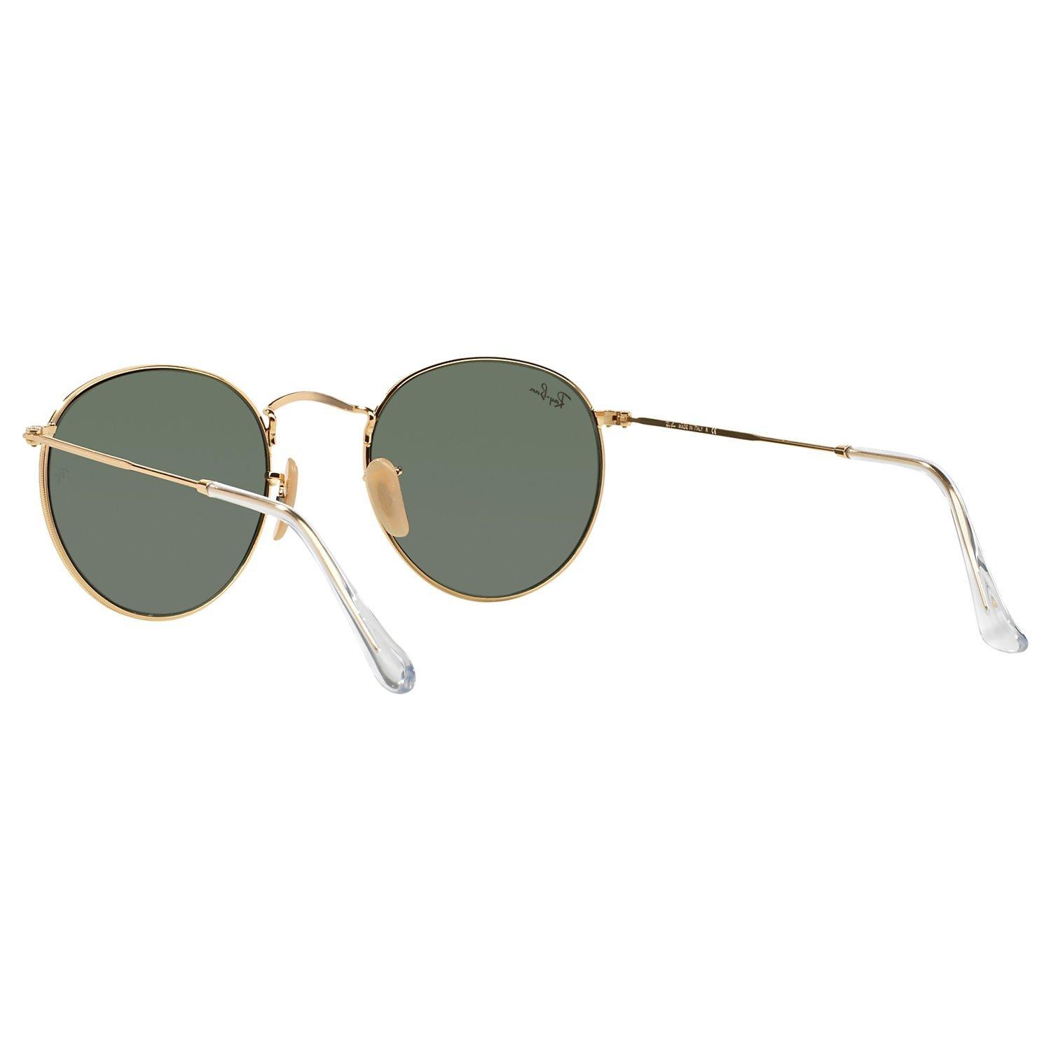 Product image 6 of 10, which shows Ray-Ban RB3447 Round Metal Sunglasses, Gold/Green