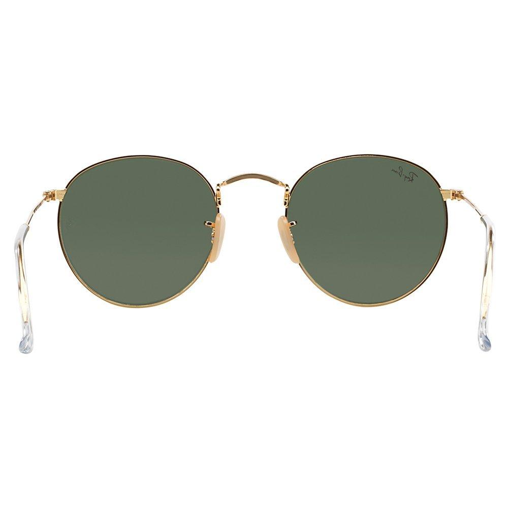Product image 7 of 10, which shows Ray-Ban RB3447 Round Metal Sunglasses, Gold/Green
