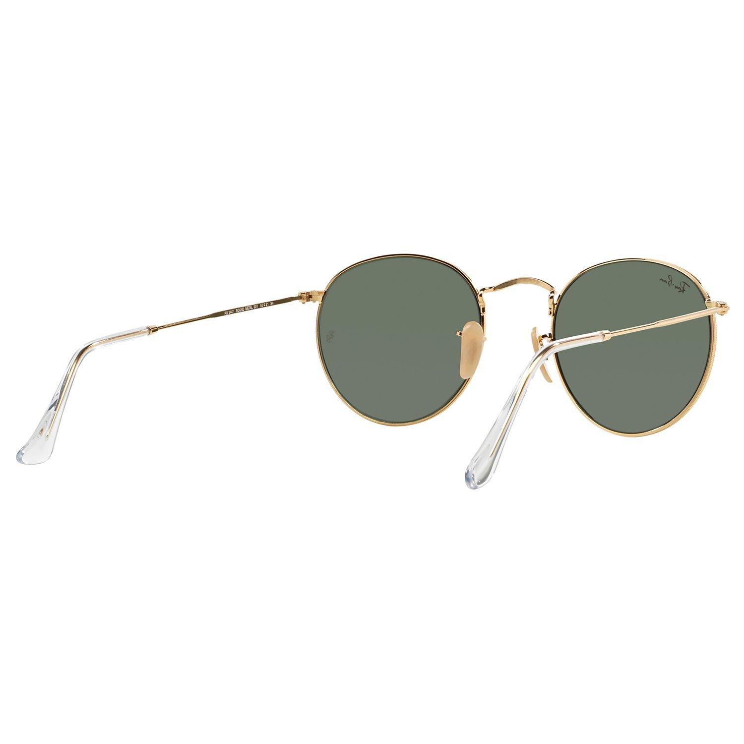 Product image 8 of 10, which shows Ray-Ban RB3447 Round Metal Sunglasses, Gold/Green