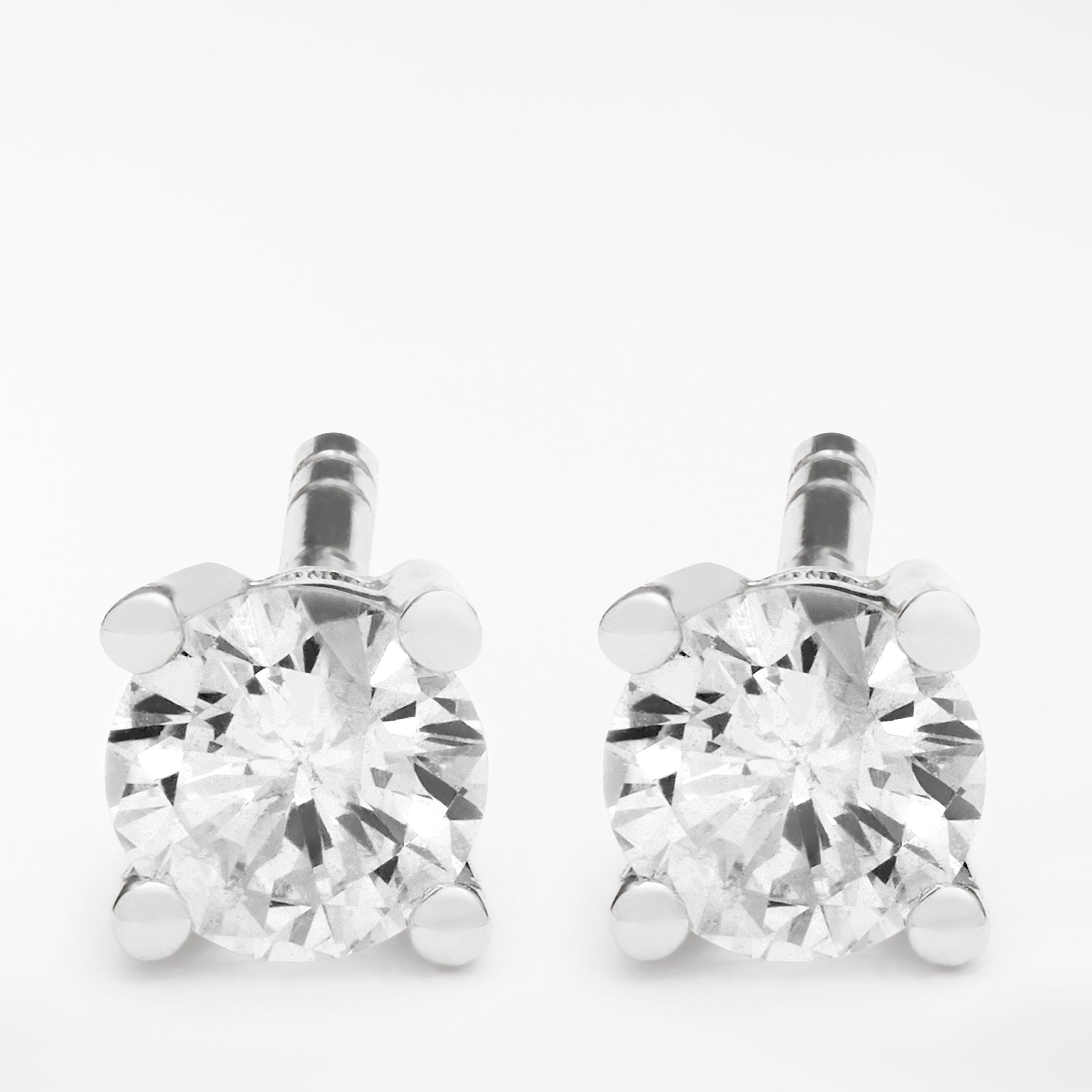 Product image 4 of 6, which shows Mogul 18ct White Gold Round Brilliant Solitaire Diamond Stud Earrings, 0.33ct