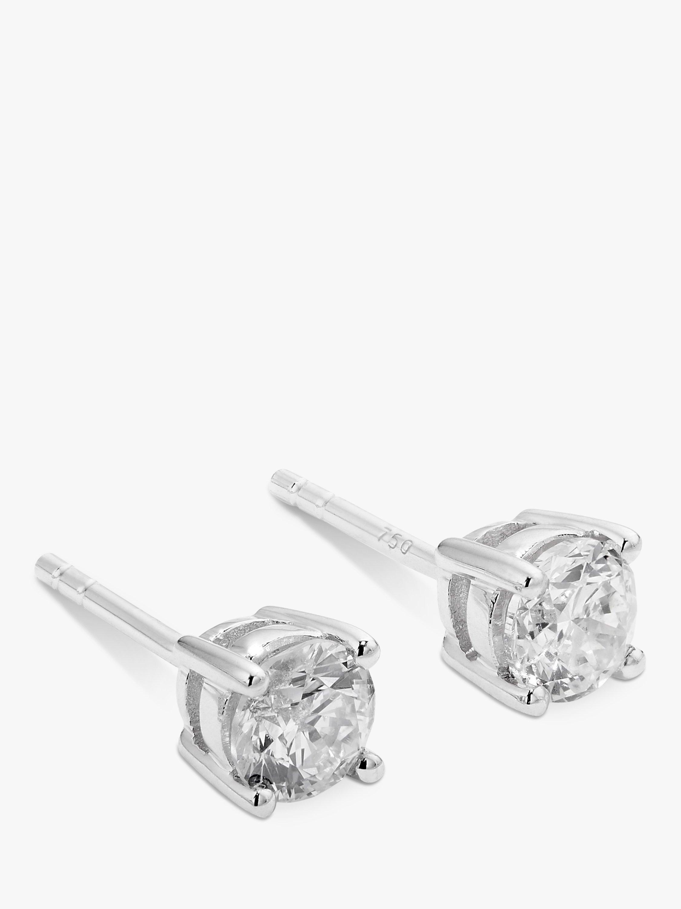 Product image 1 of 7, which shows Mogul 18ct White Gold Round Brilliant Solitaire Diamond Stud Earrings, 0.75ct