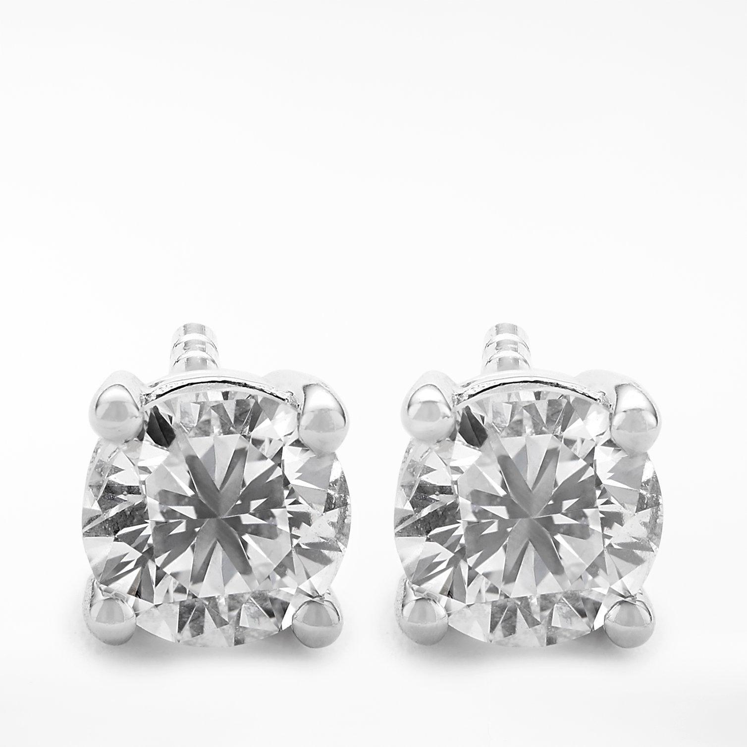 Product image 4 of 7, which shows Mogul 18ct White Gold Round Brilliant Solitaire Diamond Stud Earrings, 0.75ct
