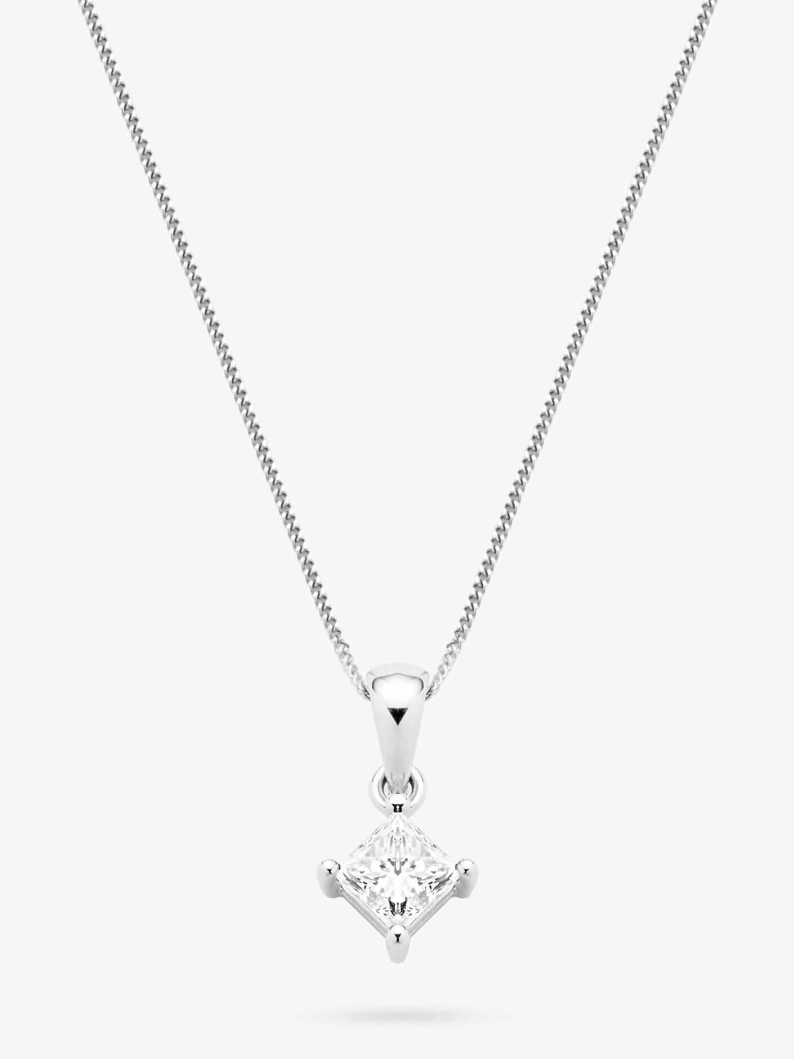 Product image 1 of 5, which shows Mogul 18ct White Gold Princess Cut Solitaire Diamond Pendant Necklace, 0.75ct