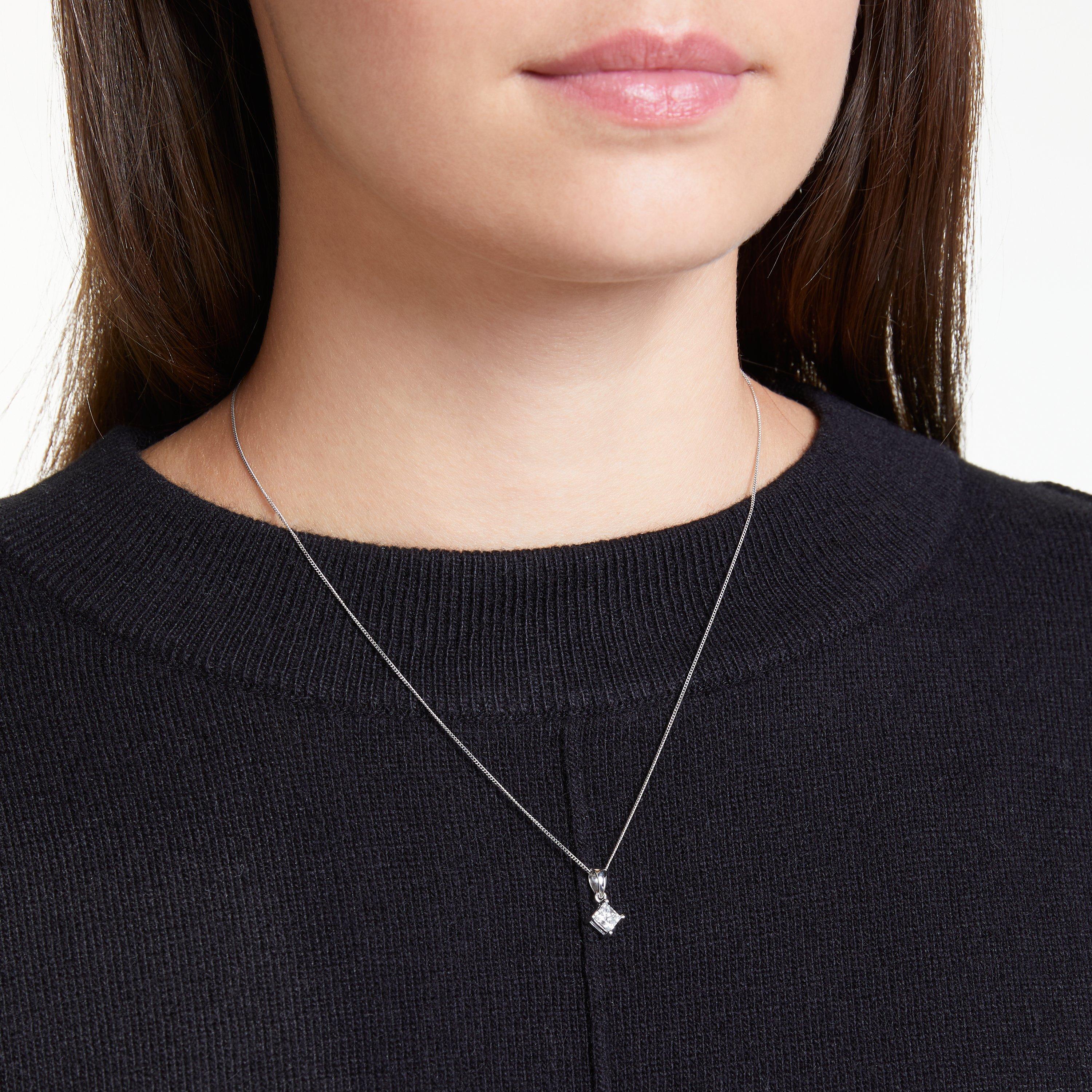 Product image 2 of 5, which shows Mogul 18ct White Gold Princess Cut Solitaire Diamond Pendant Necklace, 0.75ct