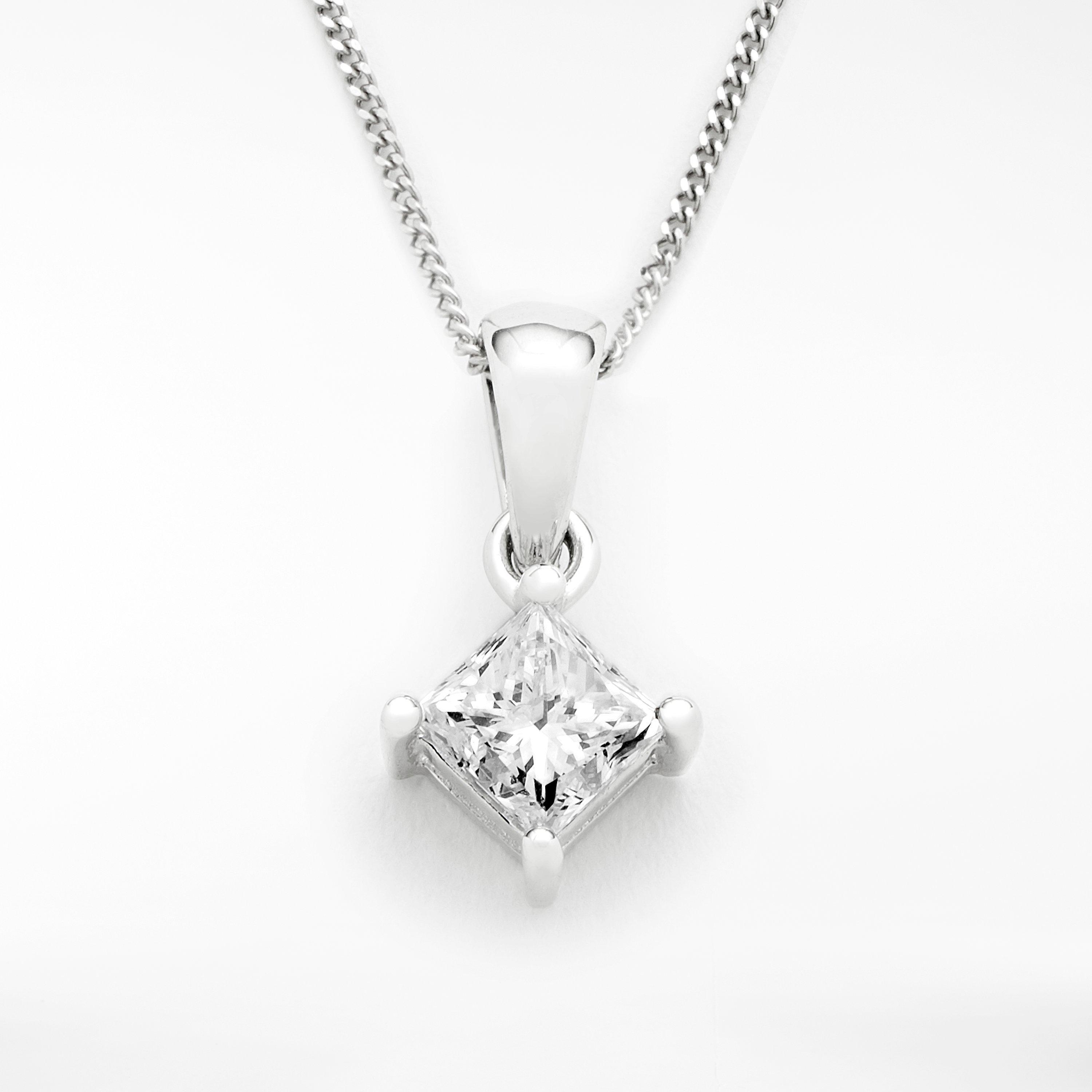 Product image 3 of 5, which shows Mogul 18ct White Gold Princess Cut Solitaire Diamond Pendant Necklace, 0.75ct
