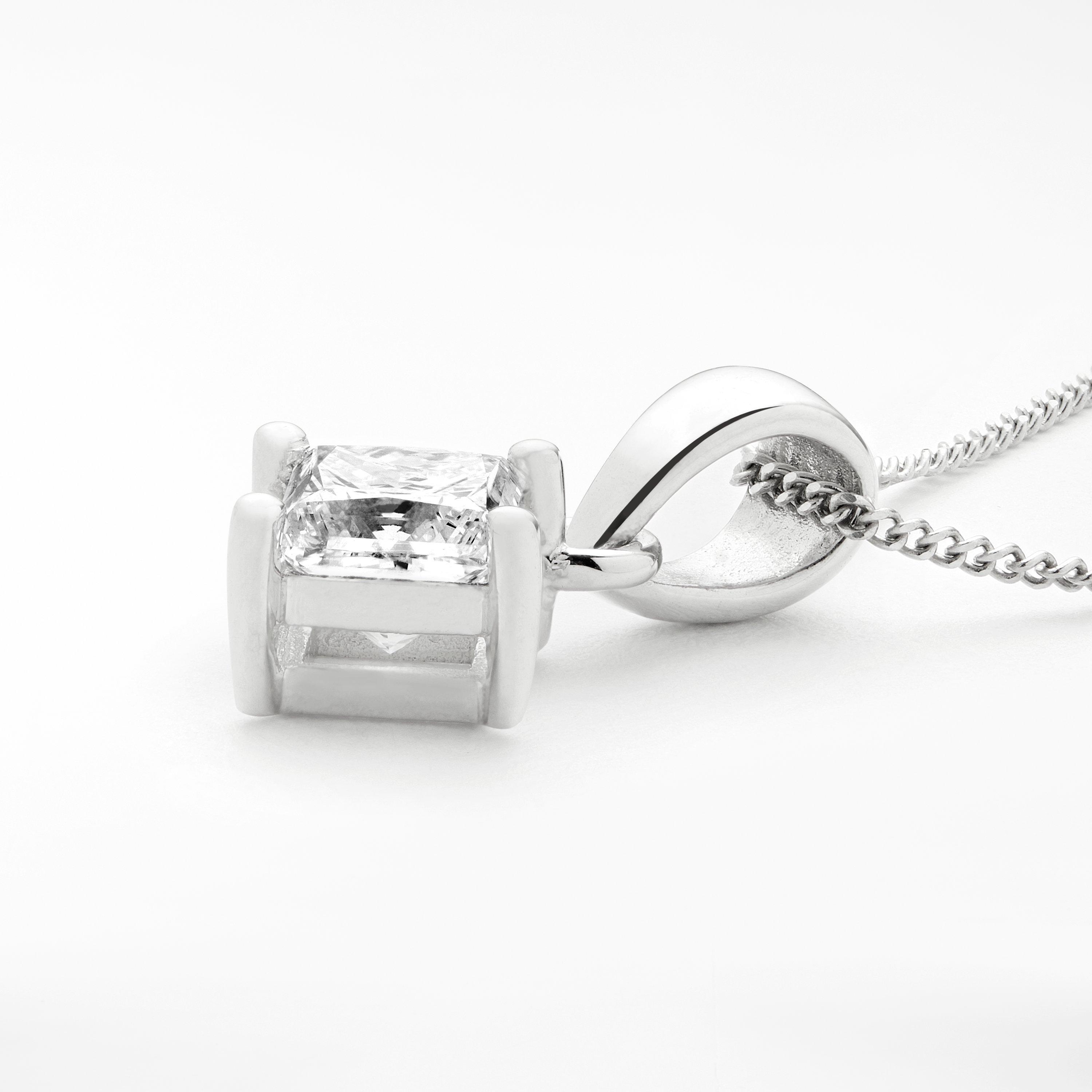 Product image 4 of 5, which shows Mogul 18ct White Gold Princess Cut Solitaire Diamond Pendant Necklace, 0.75ct