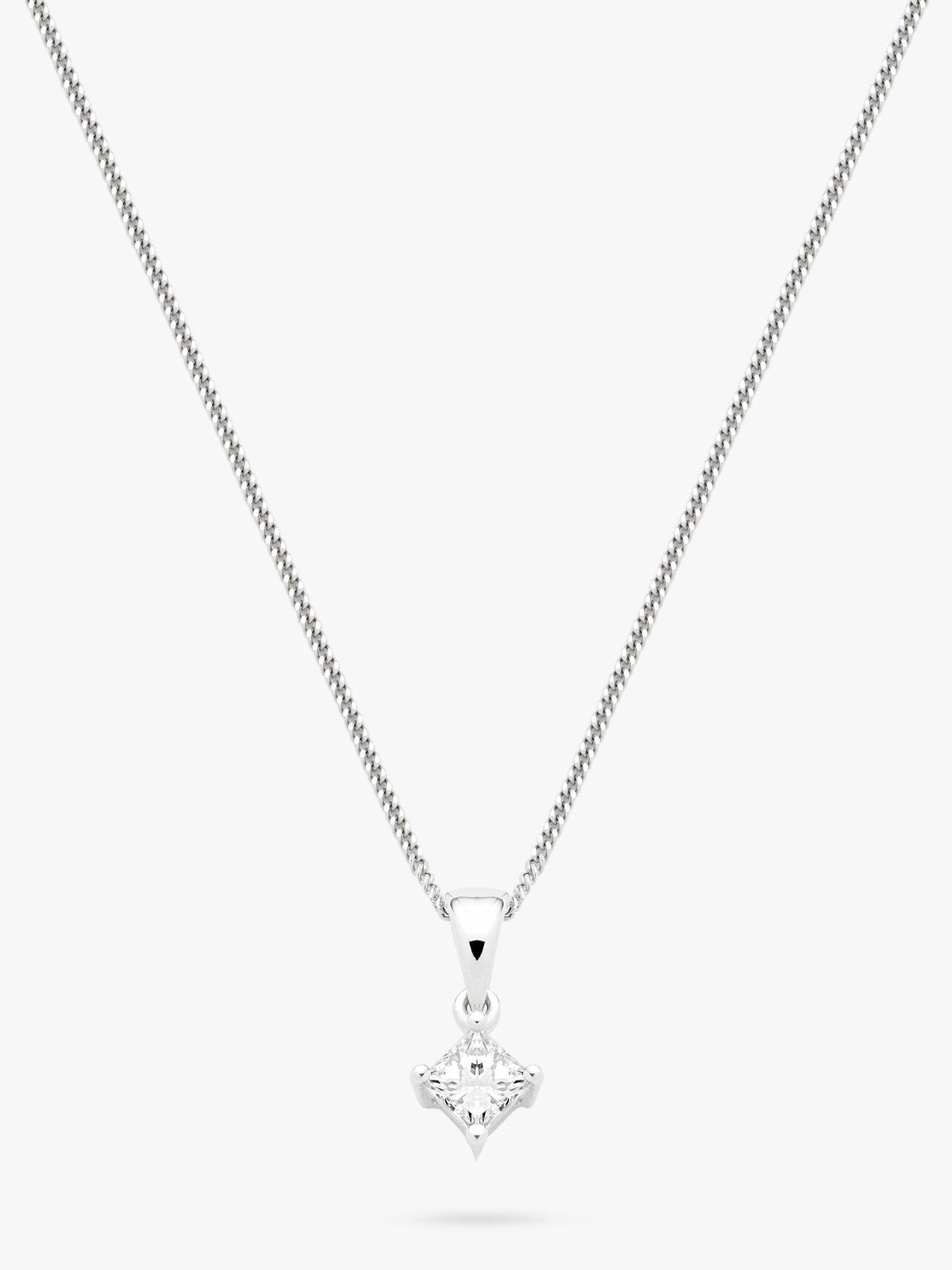 Product image 1 of 6, which shows Mogul 18ct White Gold Princess Cut Solitaire Diamond Pendant Necklace, 0.33ct