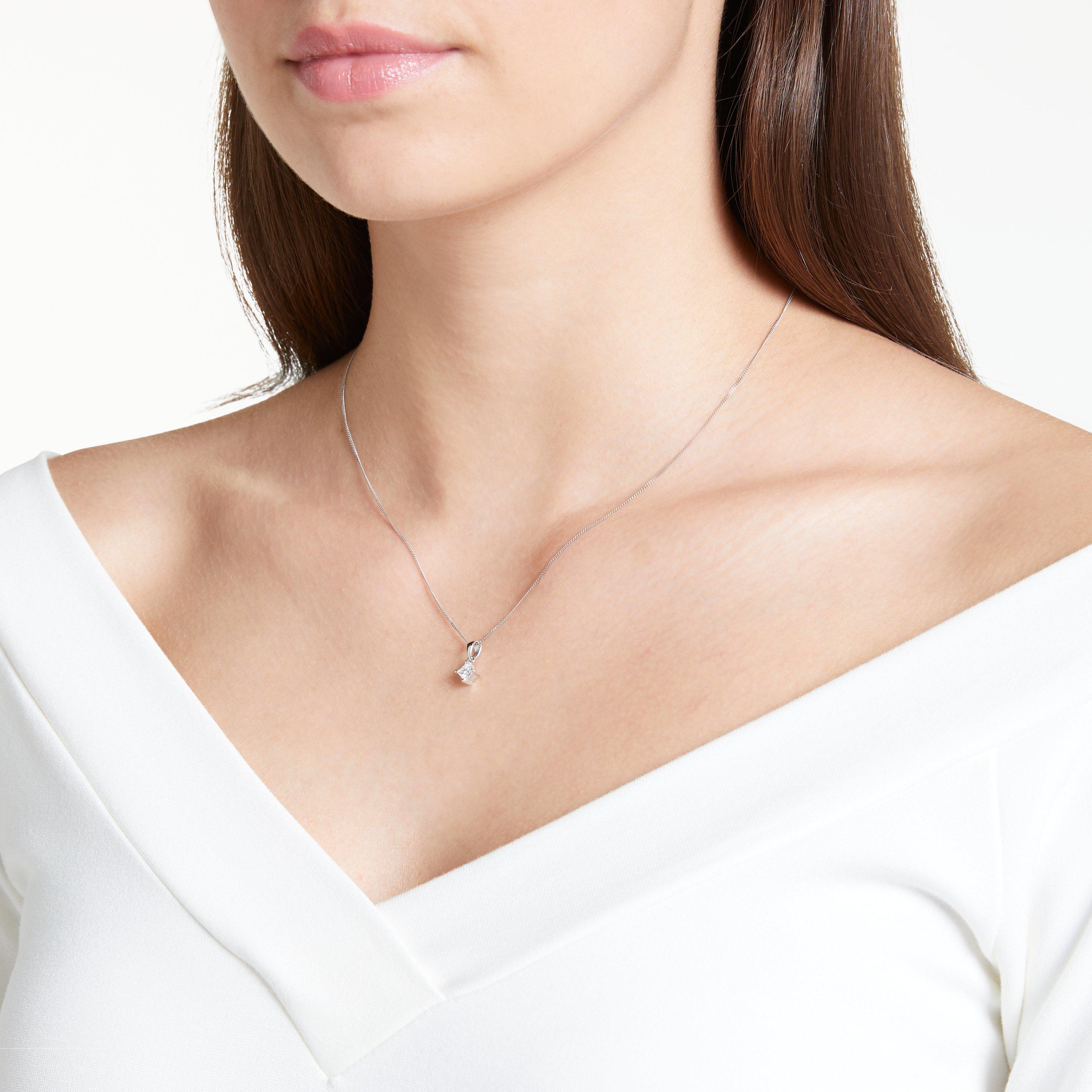 Product image 2 of 6, which shows Mogul 18ct White Gold Princess Cut Solitaire Diamond Pendant Necklace, 0.33ct