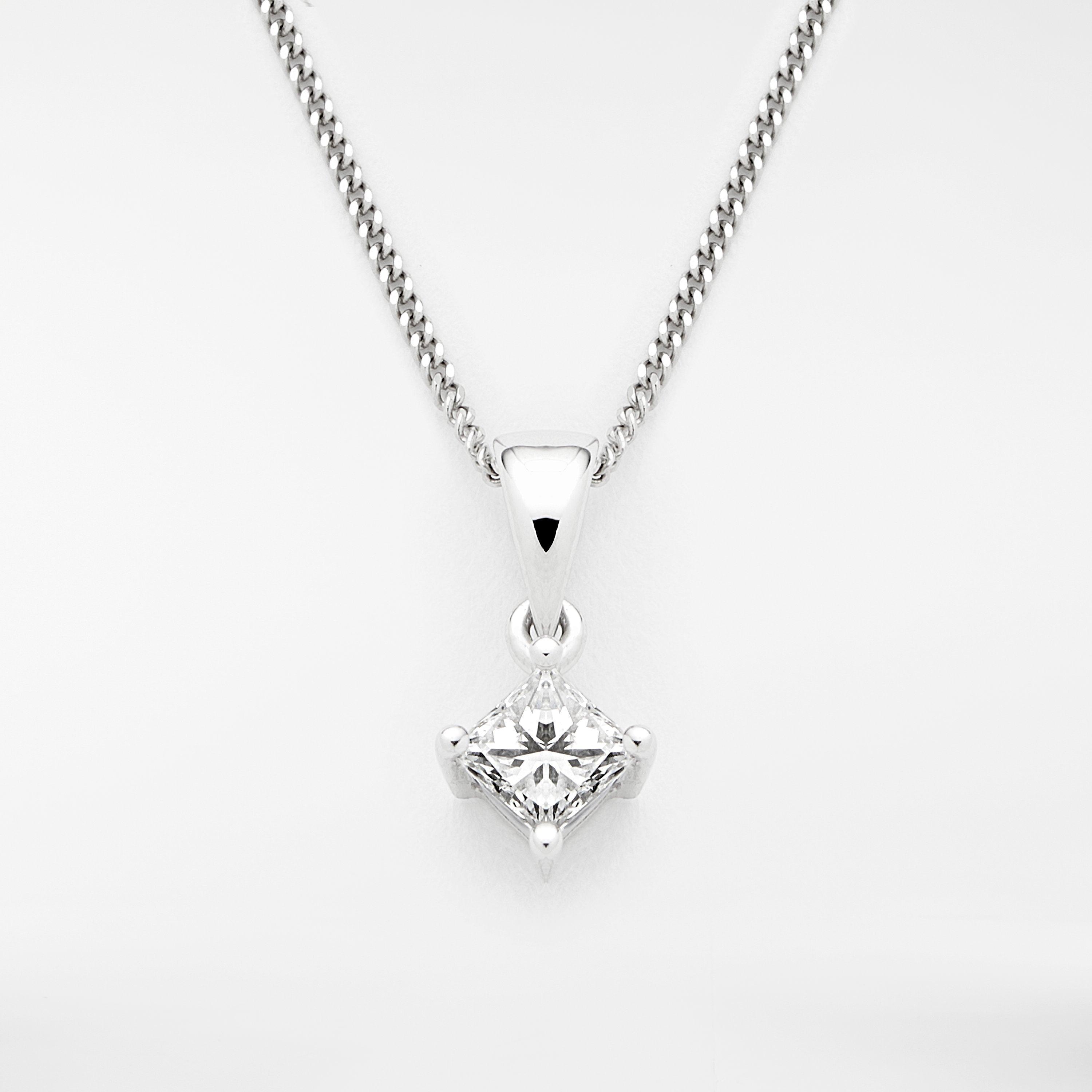 Product image 3 of 6, which shows Mogul 18ct White Gold Princess Cut Solitaire Diamond Pendant Necklace, 0.33ct