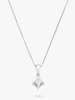 Mogul 18ct White Gold Princess Cut Solitaire Diamond Pendant Necklace, 0.5ct, Silver