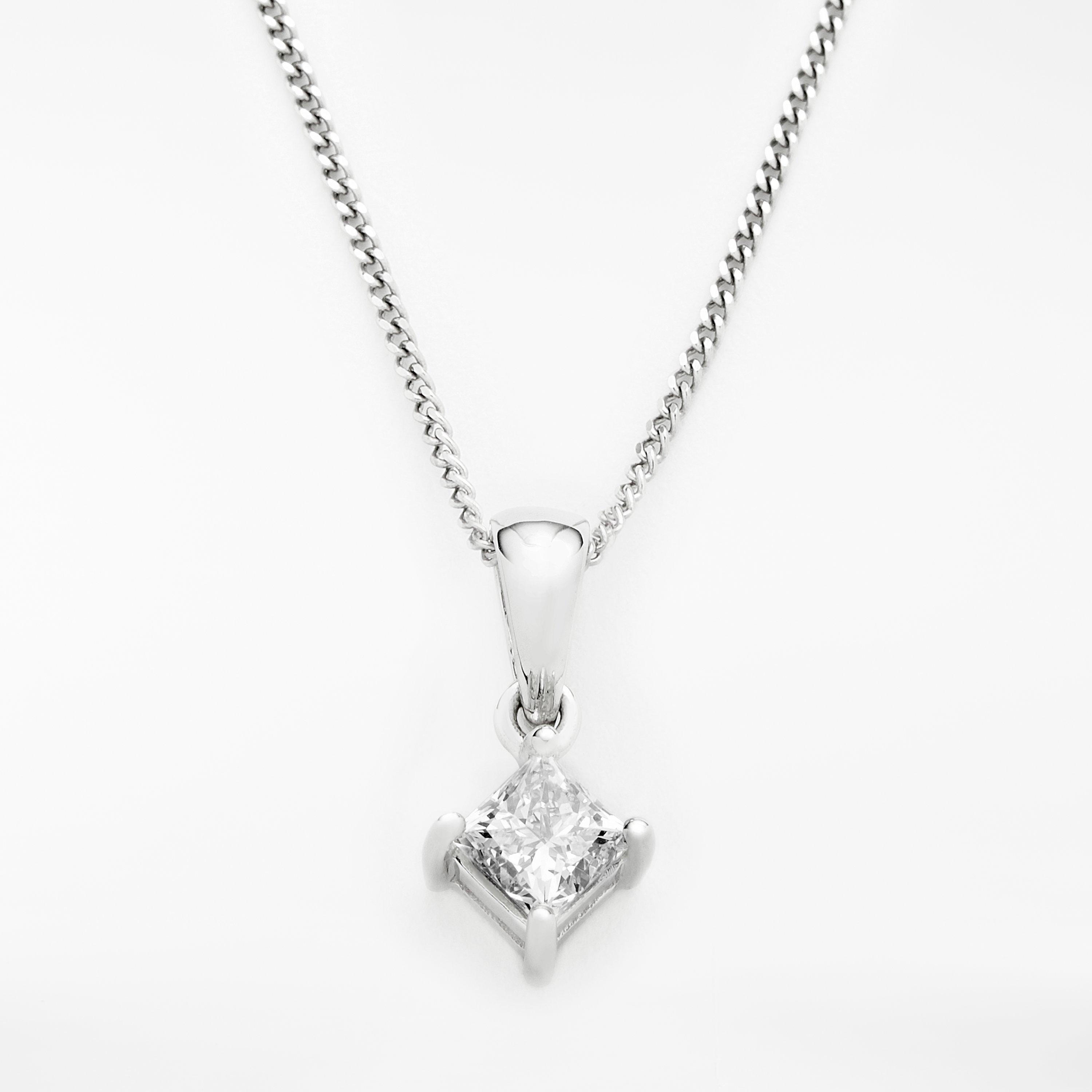 Mogul 18ct White Gold Princess Cut Solitaire Diamond Pendant Necklace, 0.5ct