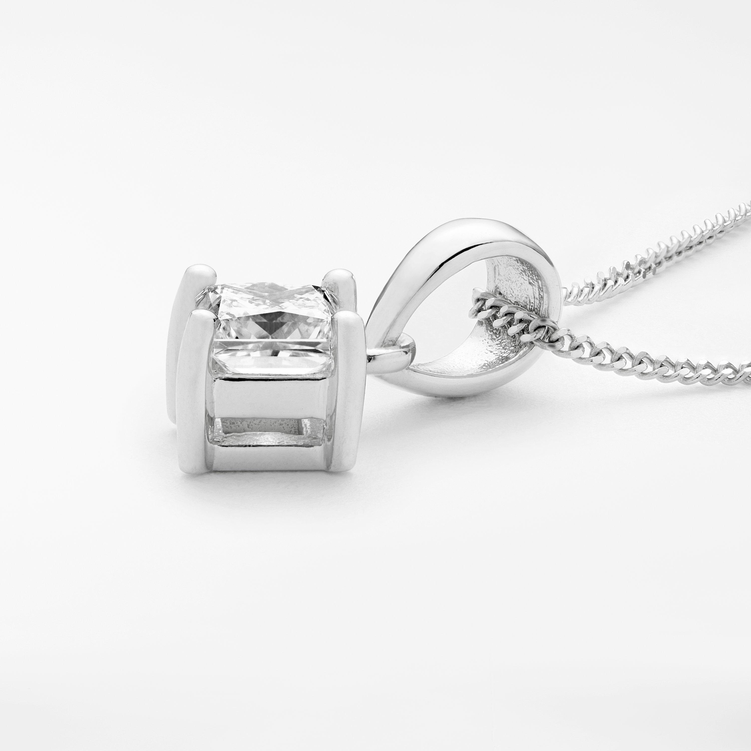 Mogul 18ct White Gold Princess Cut Solitaire Diamond Pendant Necklace, 0.5ct