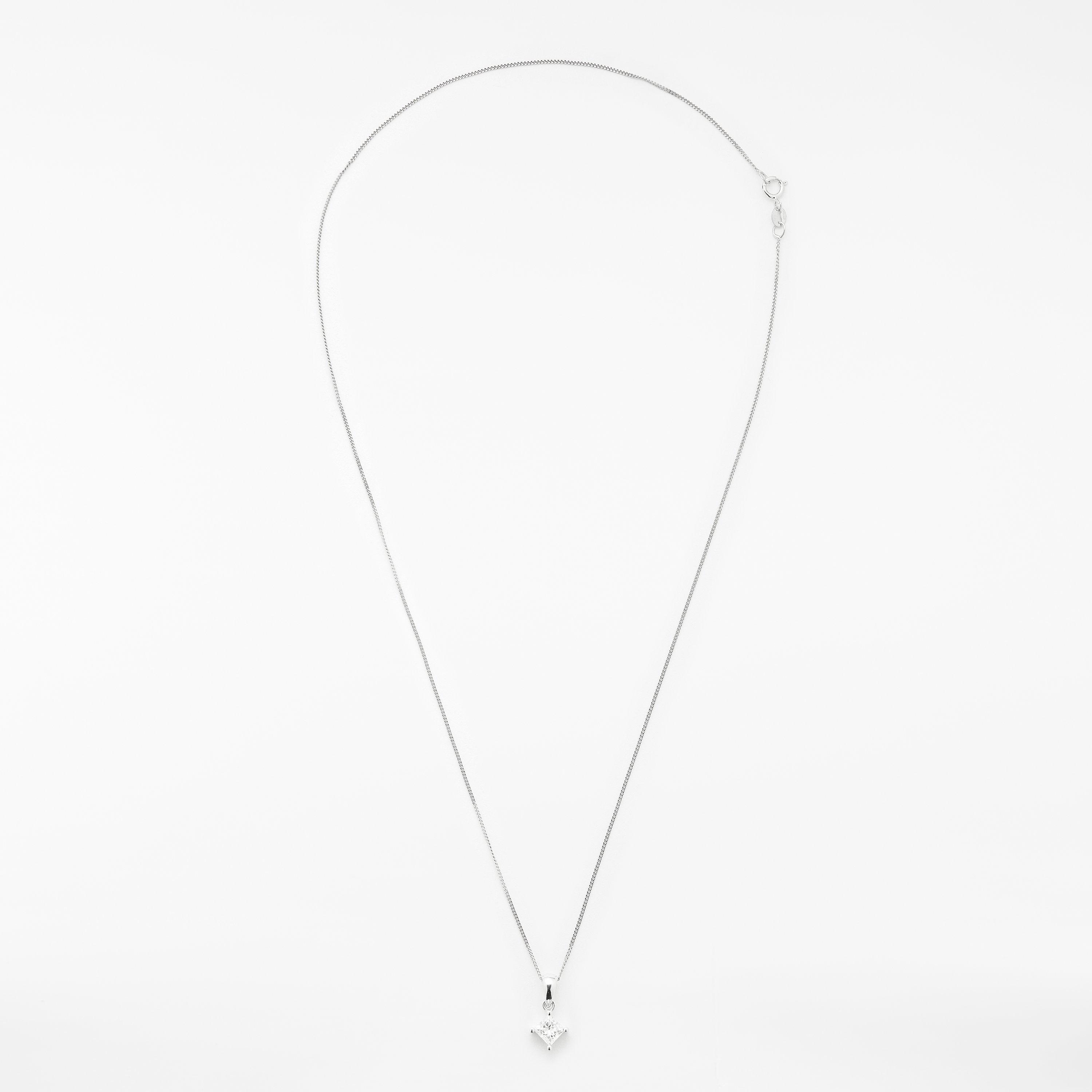 Mogul 18ct White Gold Princess Cut Solitaire Diamond Pendant Necklace, 0.5ct