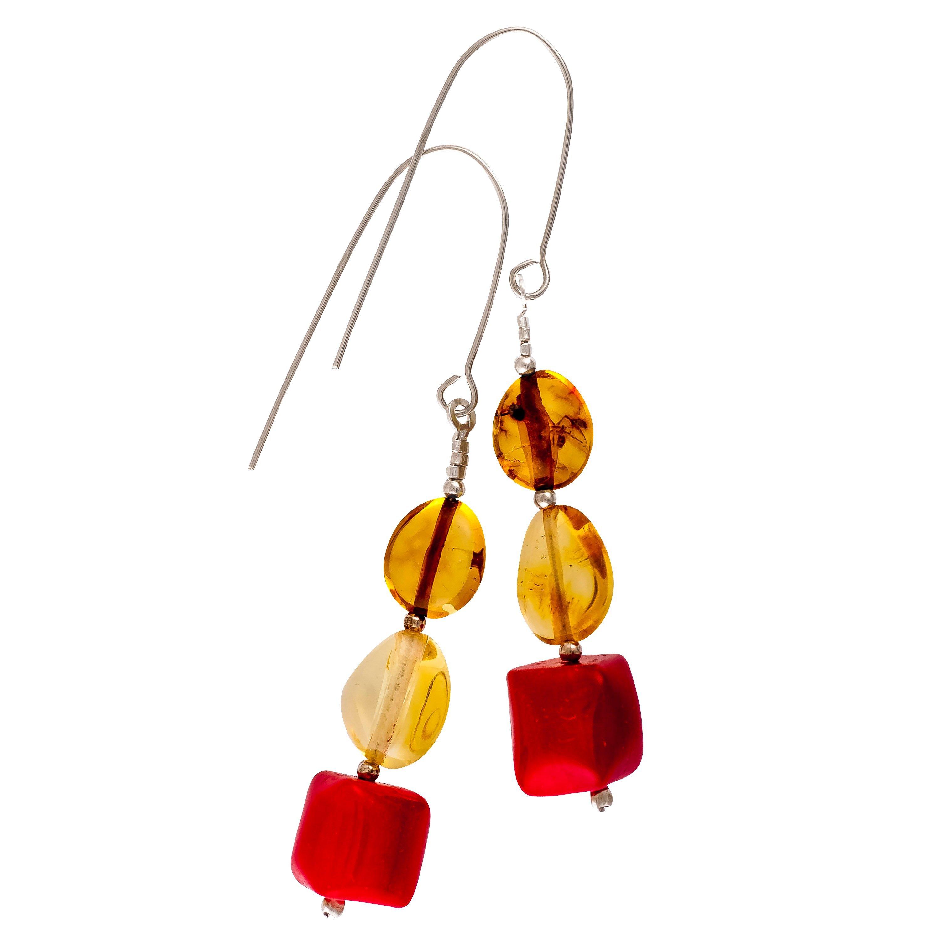 Product image 1 of 3, which shows Be-Jewelled Sterling Silver Amber Drop Earrings, Multi