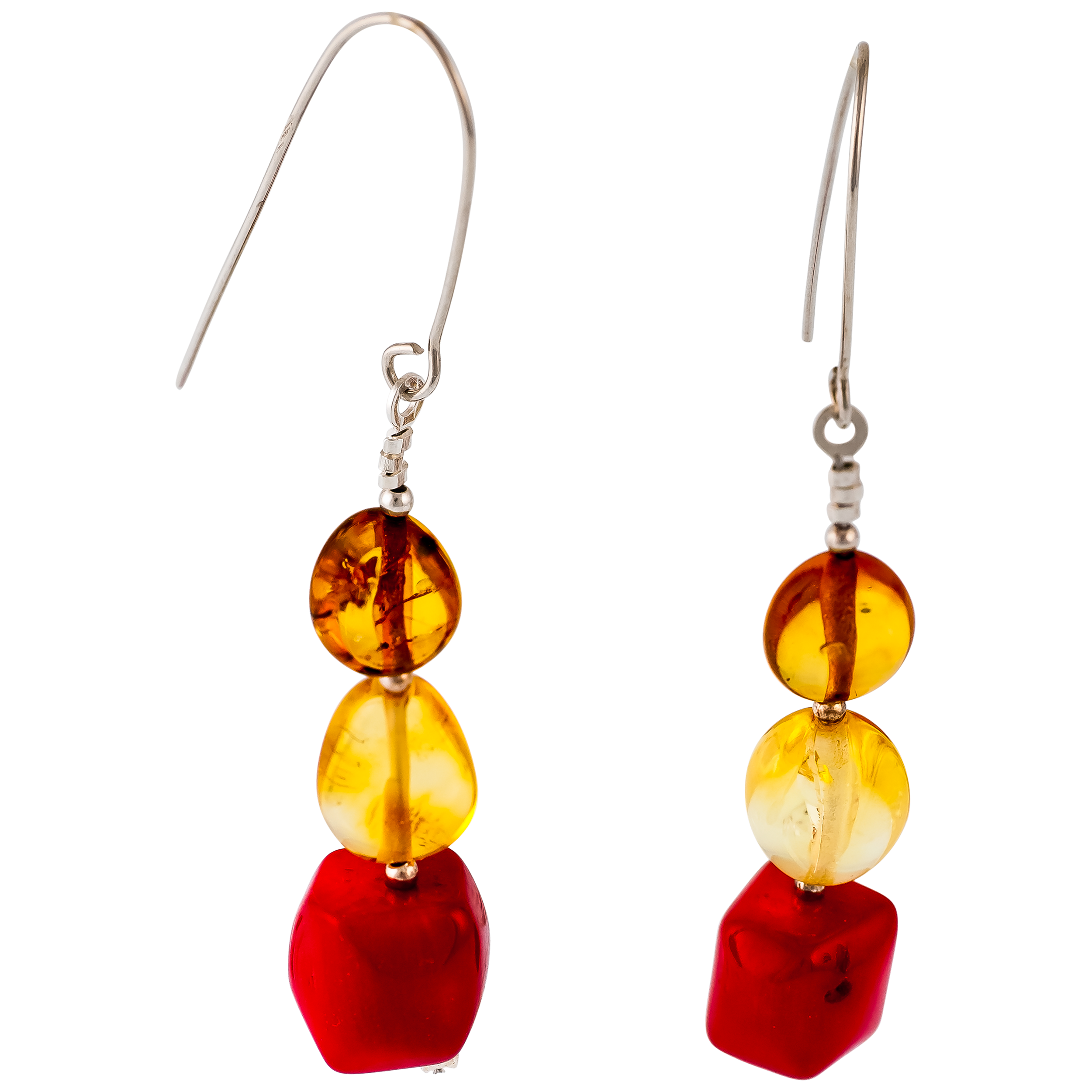 Product image 2 of 3, which shows Be-Jewelled Sterling Silver Amber Drop Earrings, Multi
