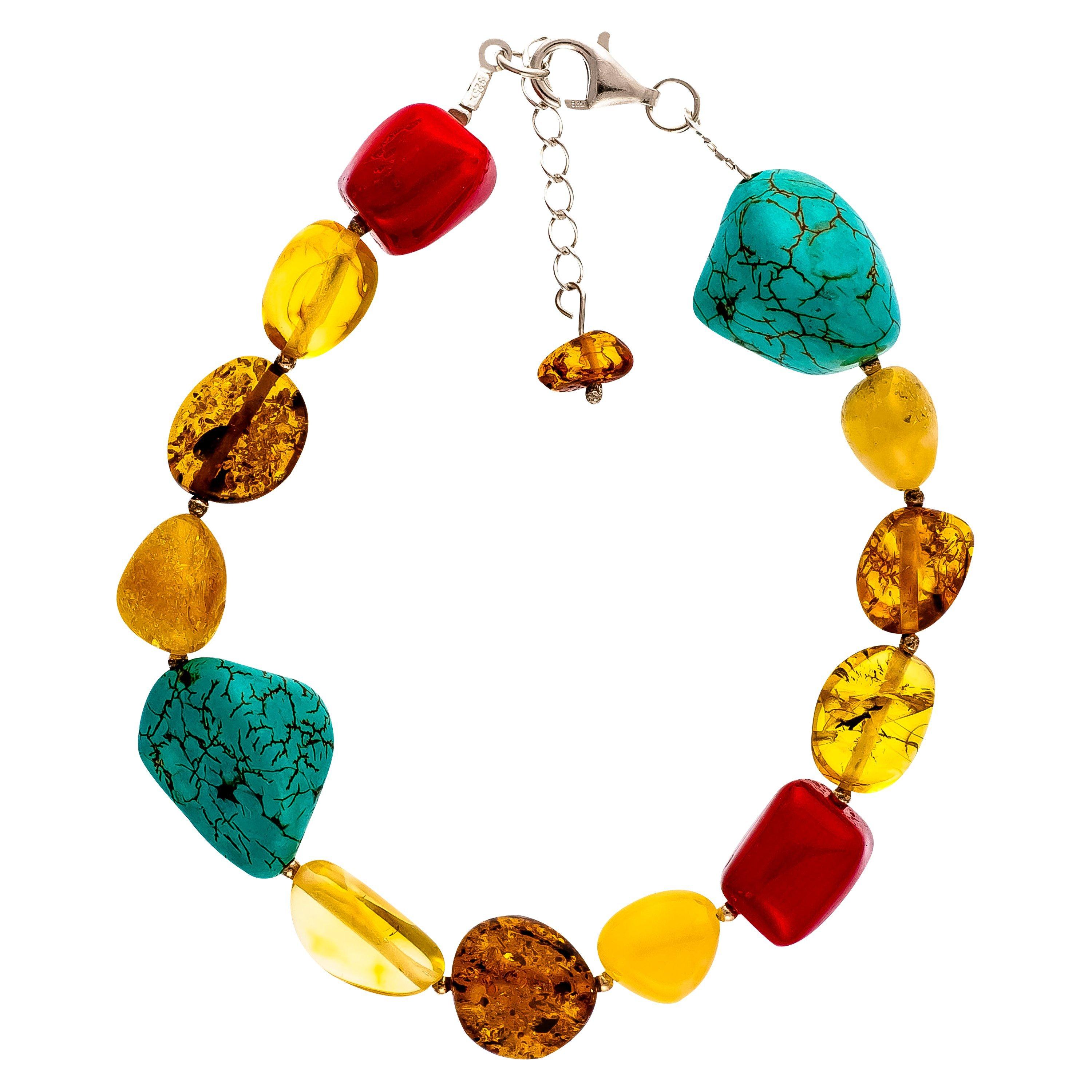 Be-Jewelled Sterling Silver Amber Bracelet, Multi