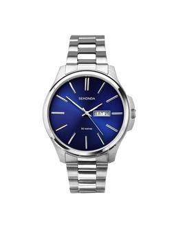 Sekonda Men's Day Date Bracelet Strap Watch, Silver/Blue