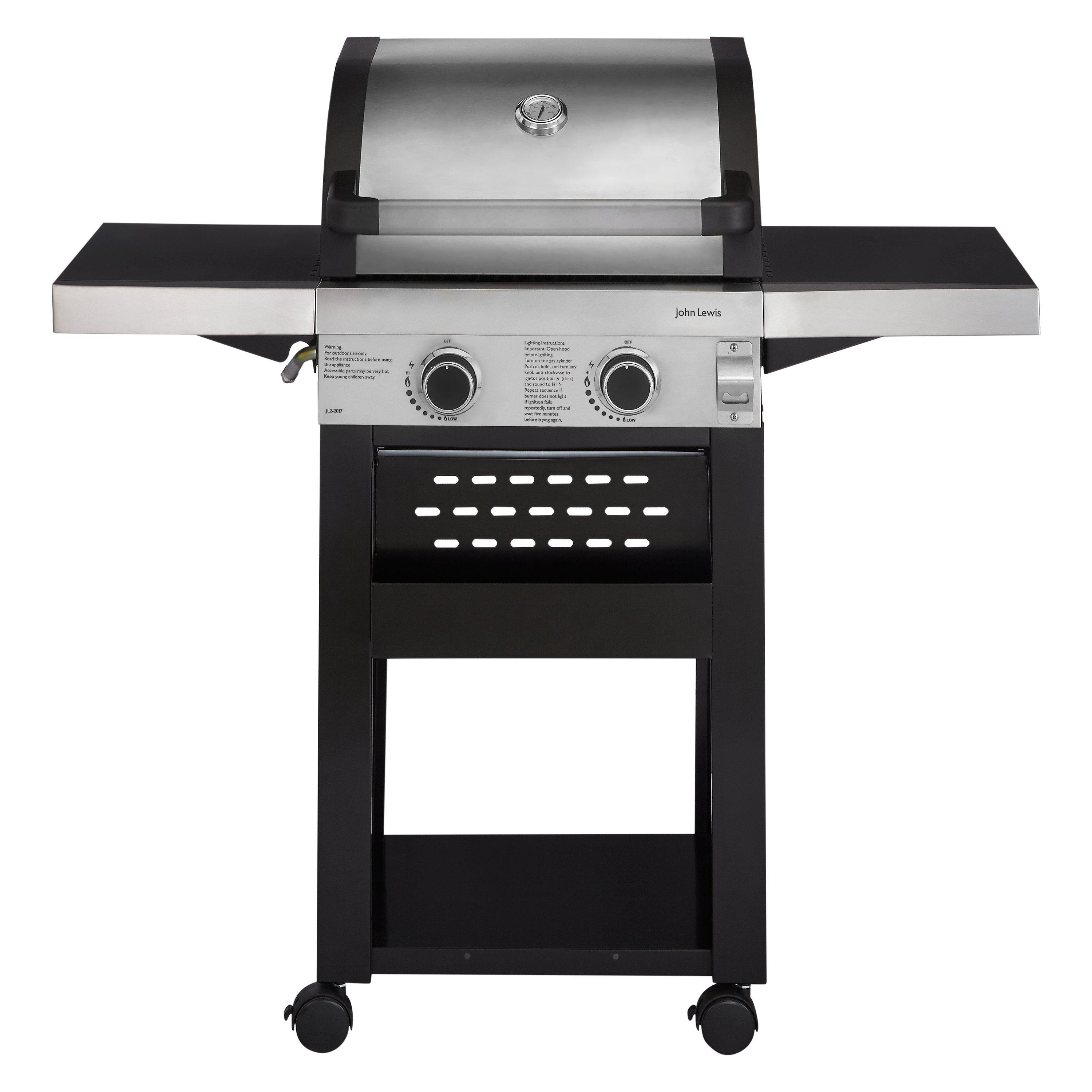 John Lewis & Partners 2 Burner Gas BBQ, Silver/Black