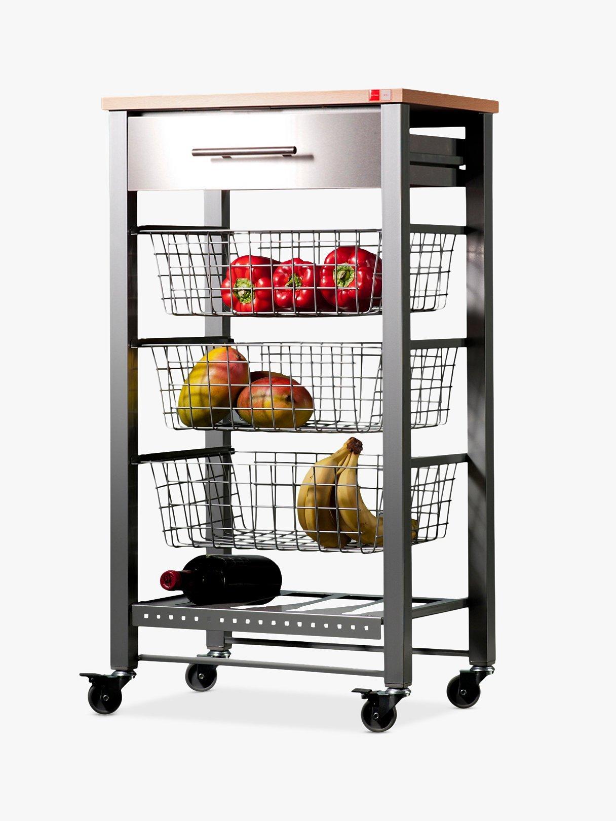 Don Hierro April Butcher's Trolley / Vegetable Rack, Silver/Beech