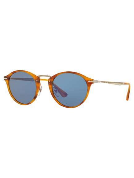 Persol PO3166S Calligrapher Edition Oval Sunglasses, Havana/Blue, Havana/Blue