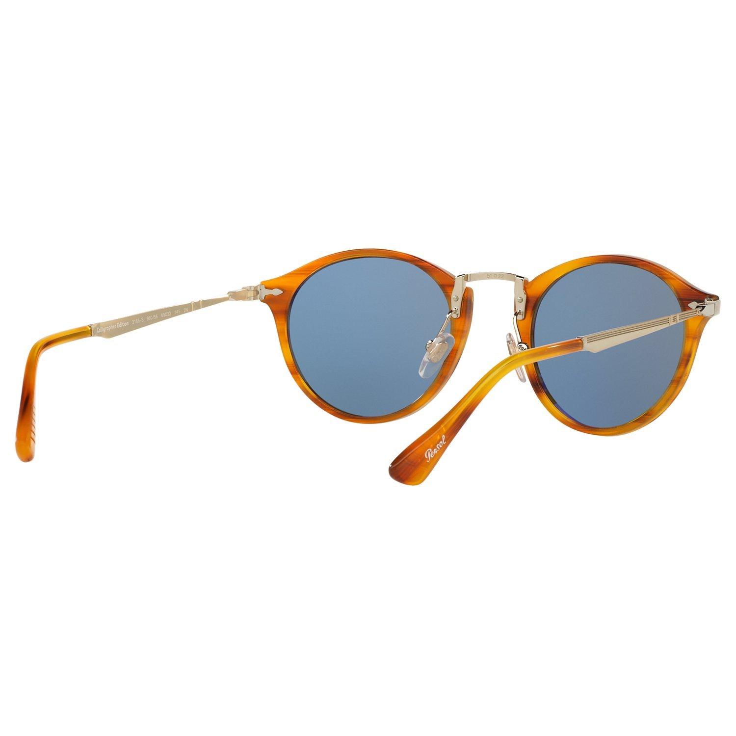 Product image 8 of 9, which shows Persol PO3166S Calligrapher Edition Oval Sunglasses, Havana/Blue