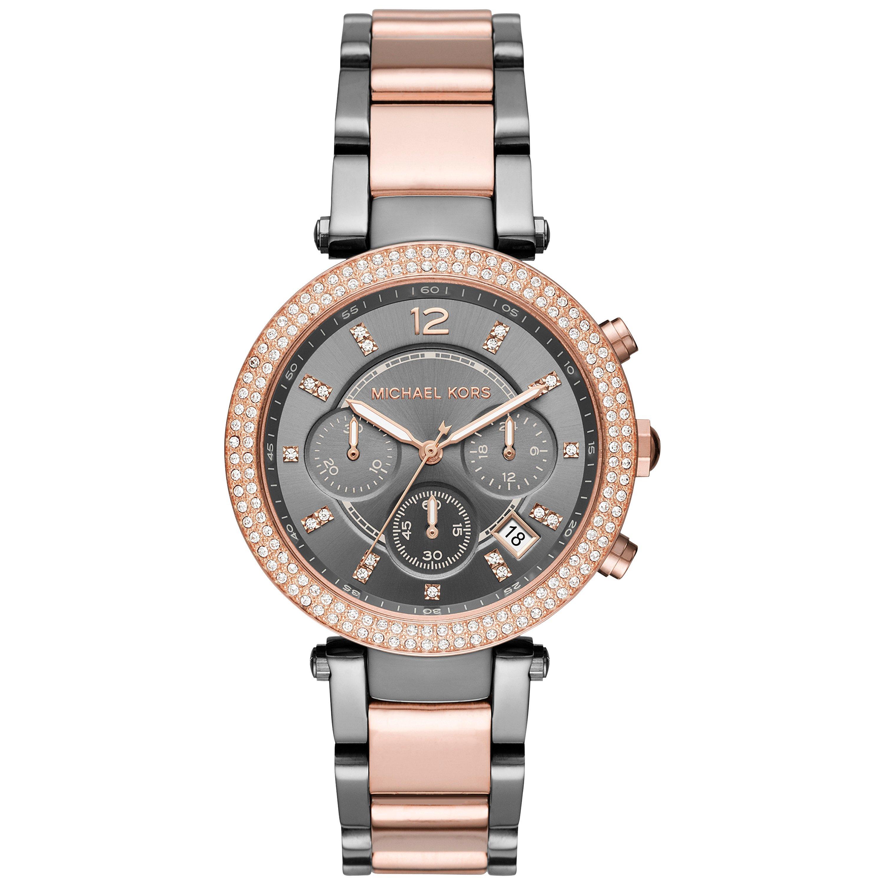 Michael Kors MK6440 Women s Parker Chronograph Bracelet Strap Watch Gunmetal Rose Gold