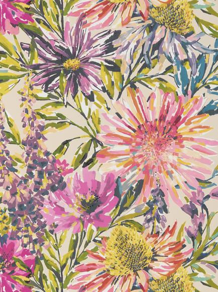 Harlequin Standing Ovation Floreale Paste the Wall Wallpaper, Tangerine / Fuchsia 111497