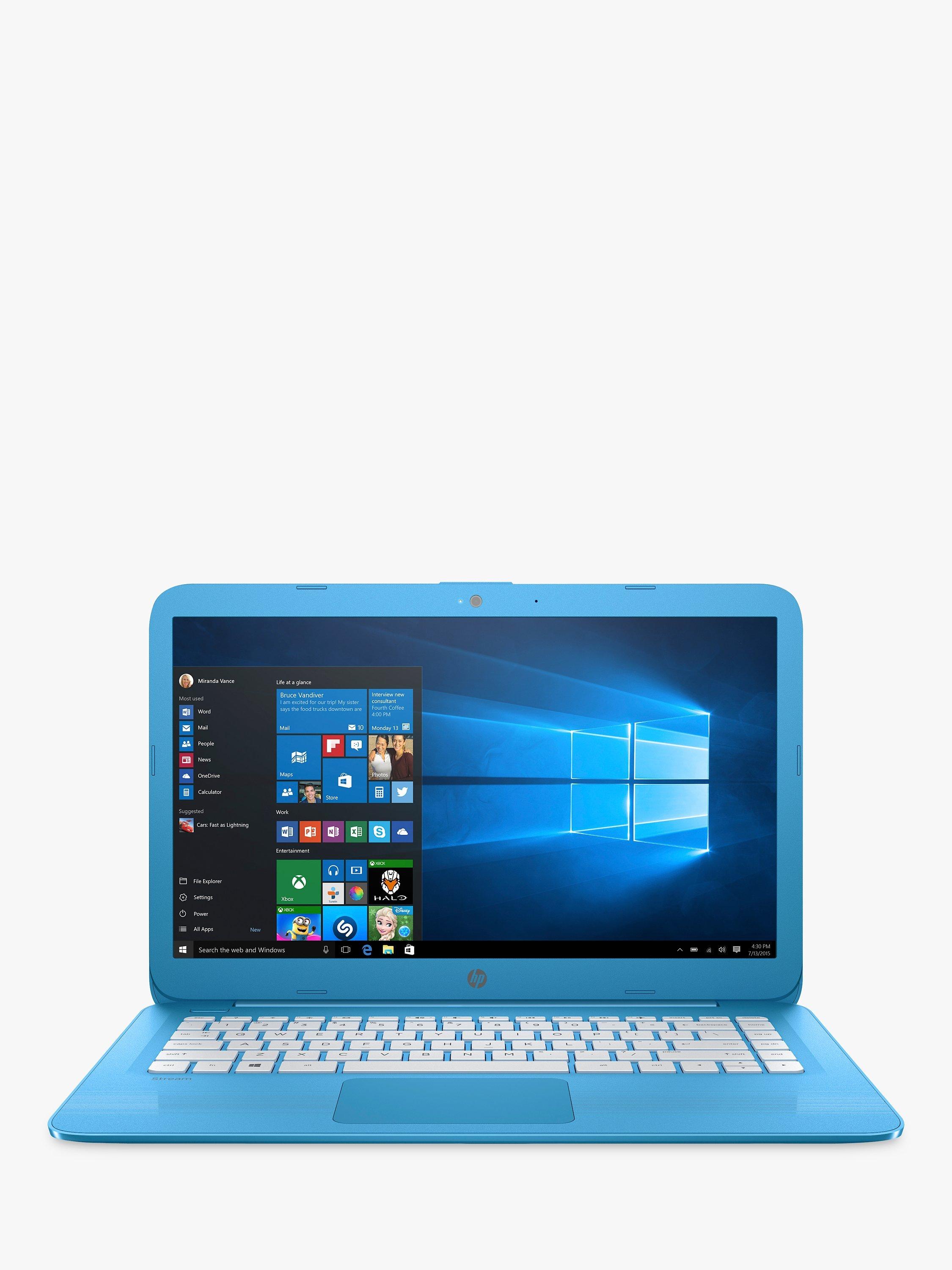 HP Stream 14-ax000na Laptop, Intel Celeron, 4GB RAM, 32GB eMMC, Office 365 with 1TB One Drive 1-Year Subscription, 14", Aqua Blue