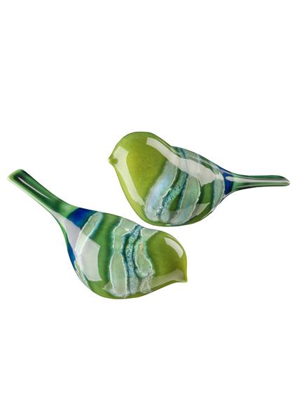 Poole Pottery Maya Birds Ornament, Set of 2, Green/Multi, Green/Multi