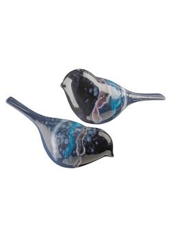 Poole Pottery Celestial Birds Ornament, Set of 2, Black/Blue, Black/Blue